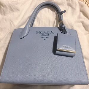 Prada Light Blue Saffiano Leather Shoulder Bag